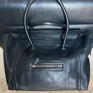 Celine luggage handbag in drummed black calfskin